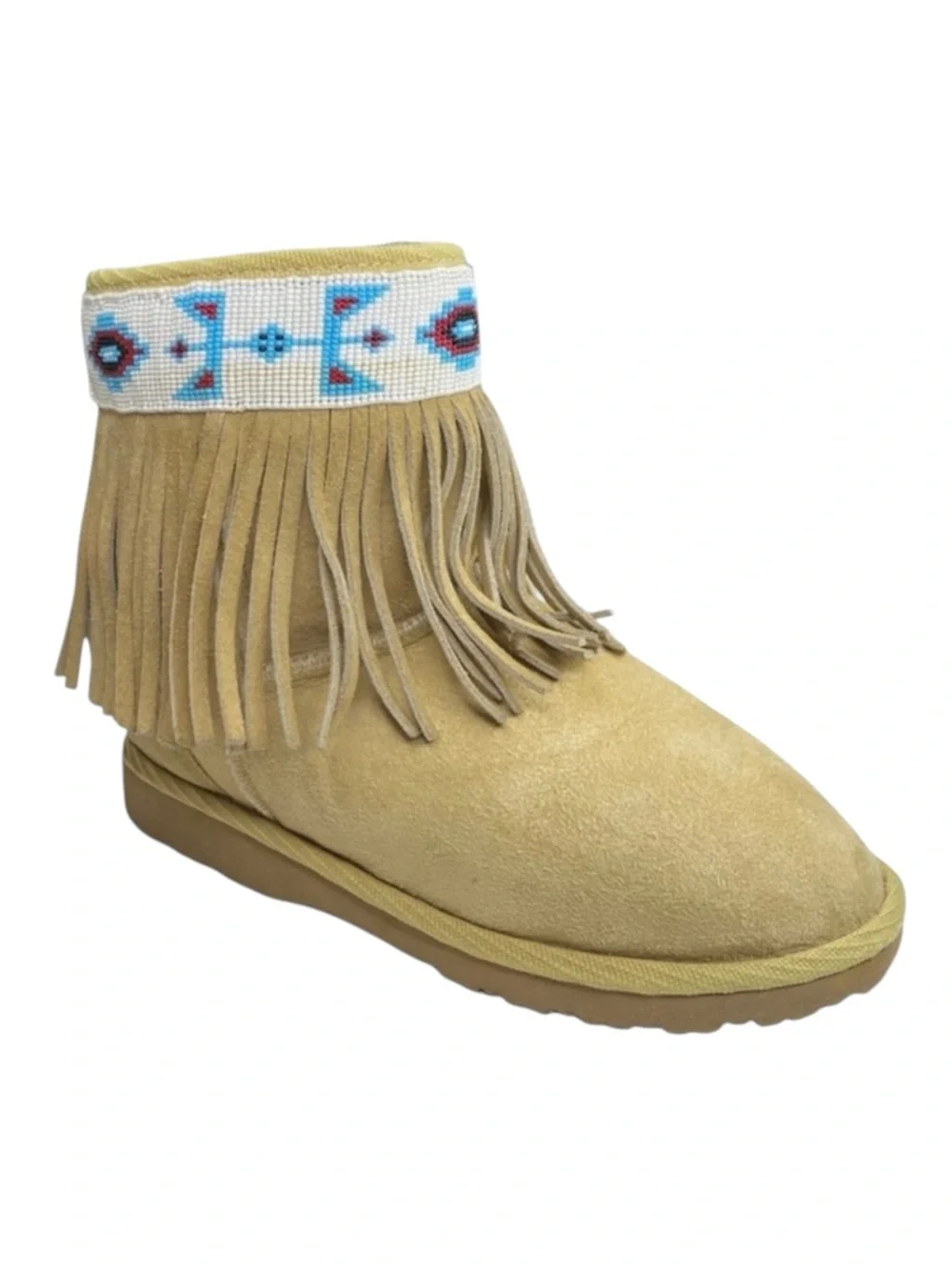 Tylie Malibu ❁ Gypsy Bead Embellished Fringe Shearling Boots ❁ Natural Turquoise